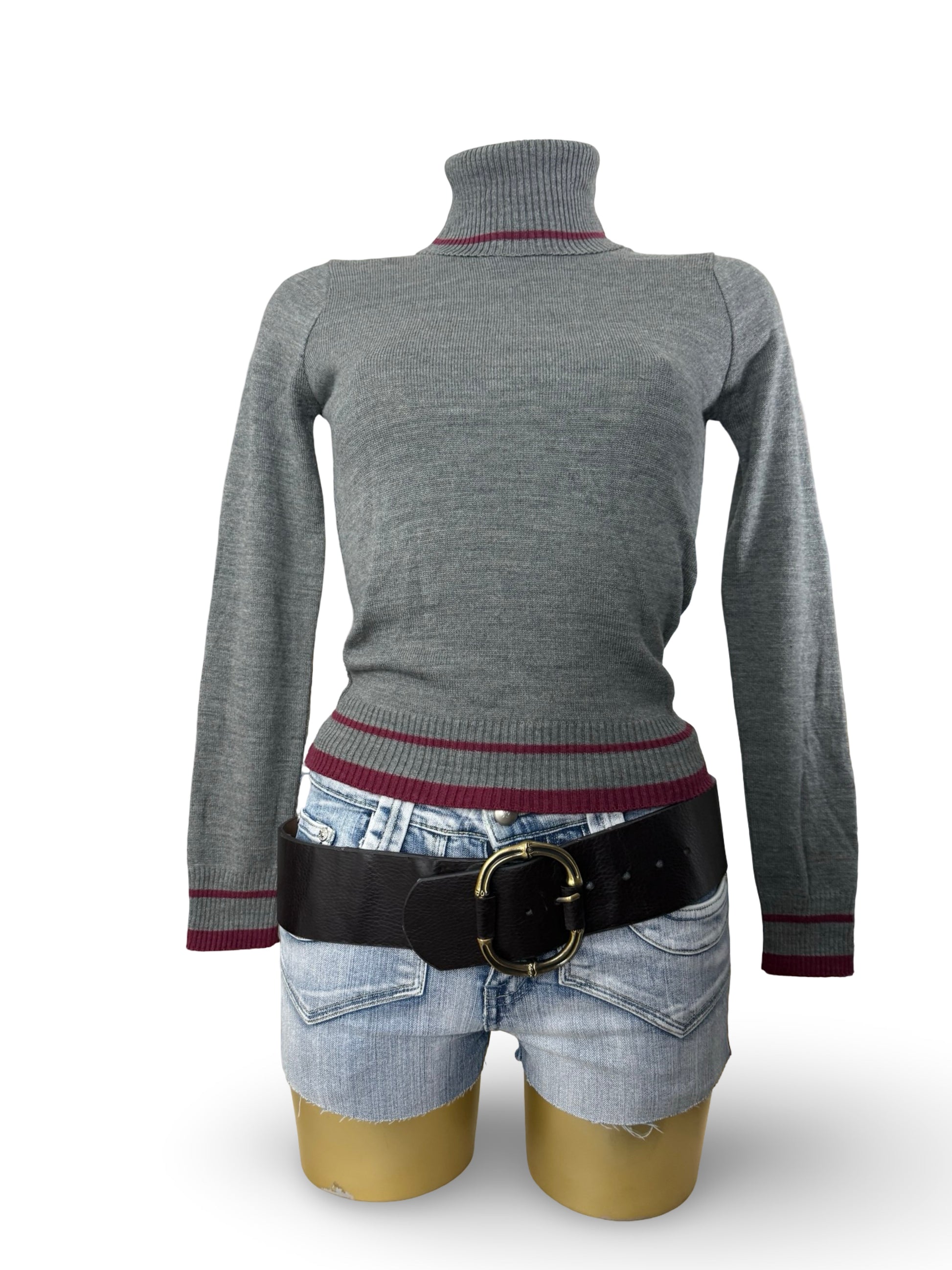 Grey wool & cotton turtleneck tight fit jumper (XS)