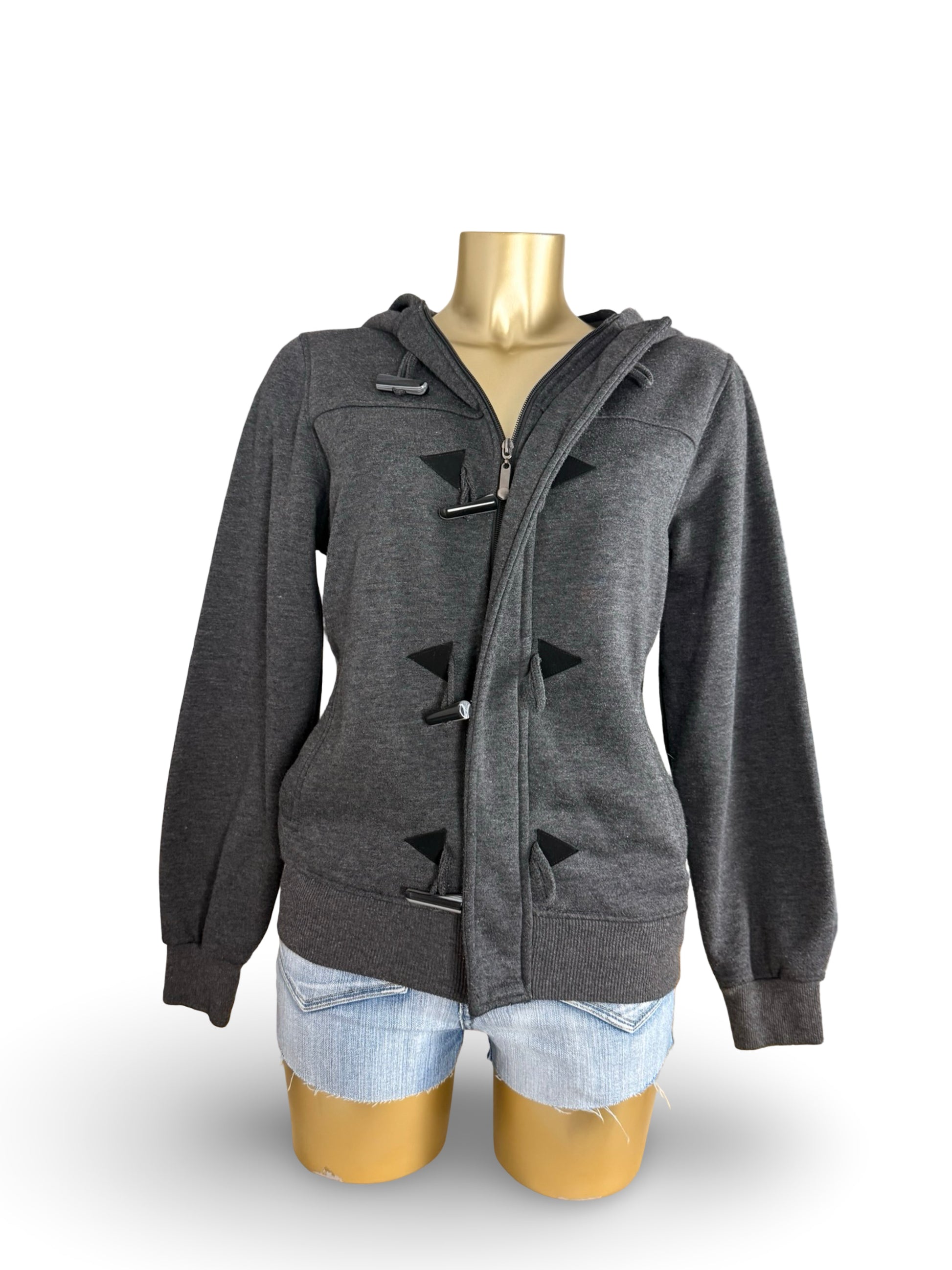 Grey cotton hooded tight fit jacket (M)