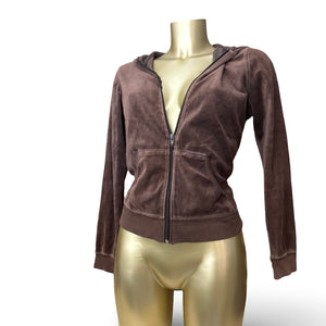 Brown velvet tight fit zip up hoodie (S)