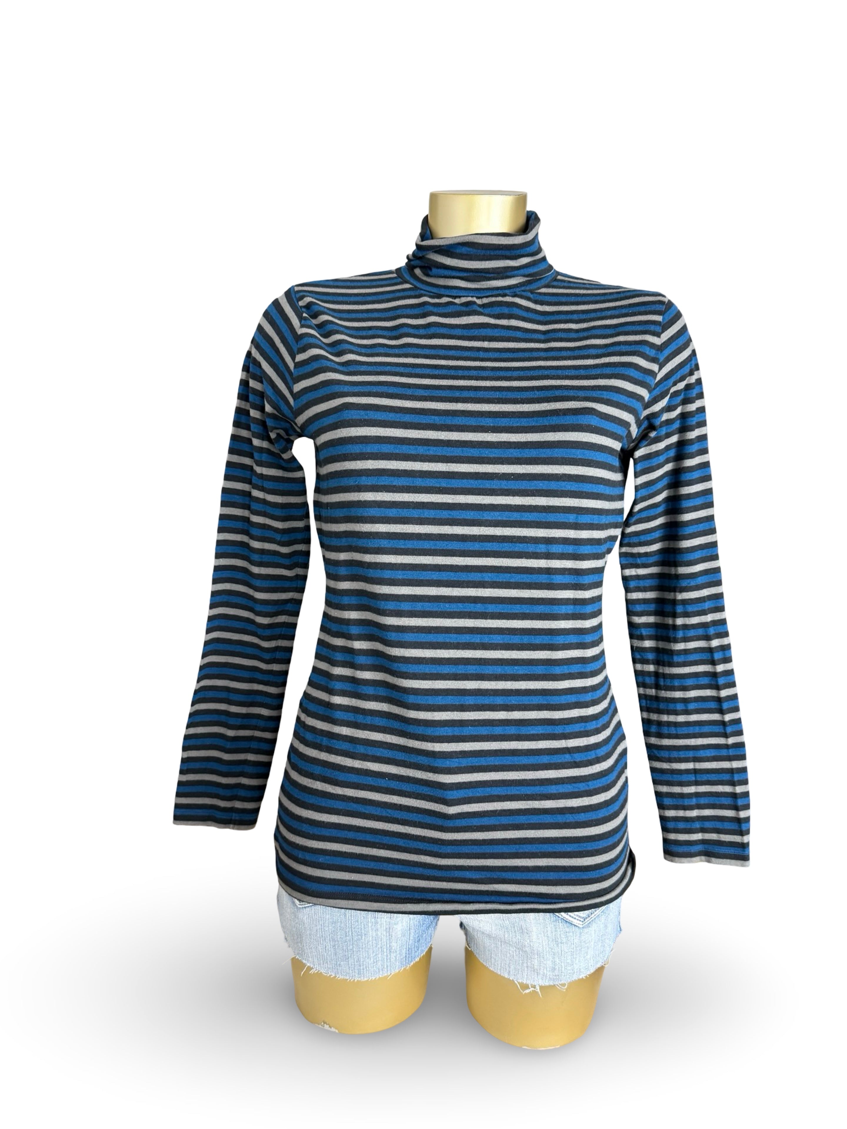 Blue striped turtleneck long sleeves top (M)