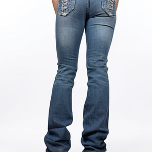 Blue low rise straight legs denim pants (S)