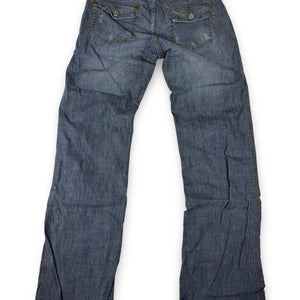 Blue denim low rise baggy pants (S)