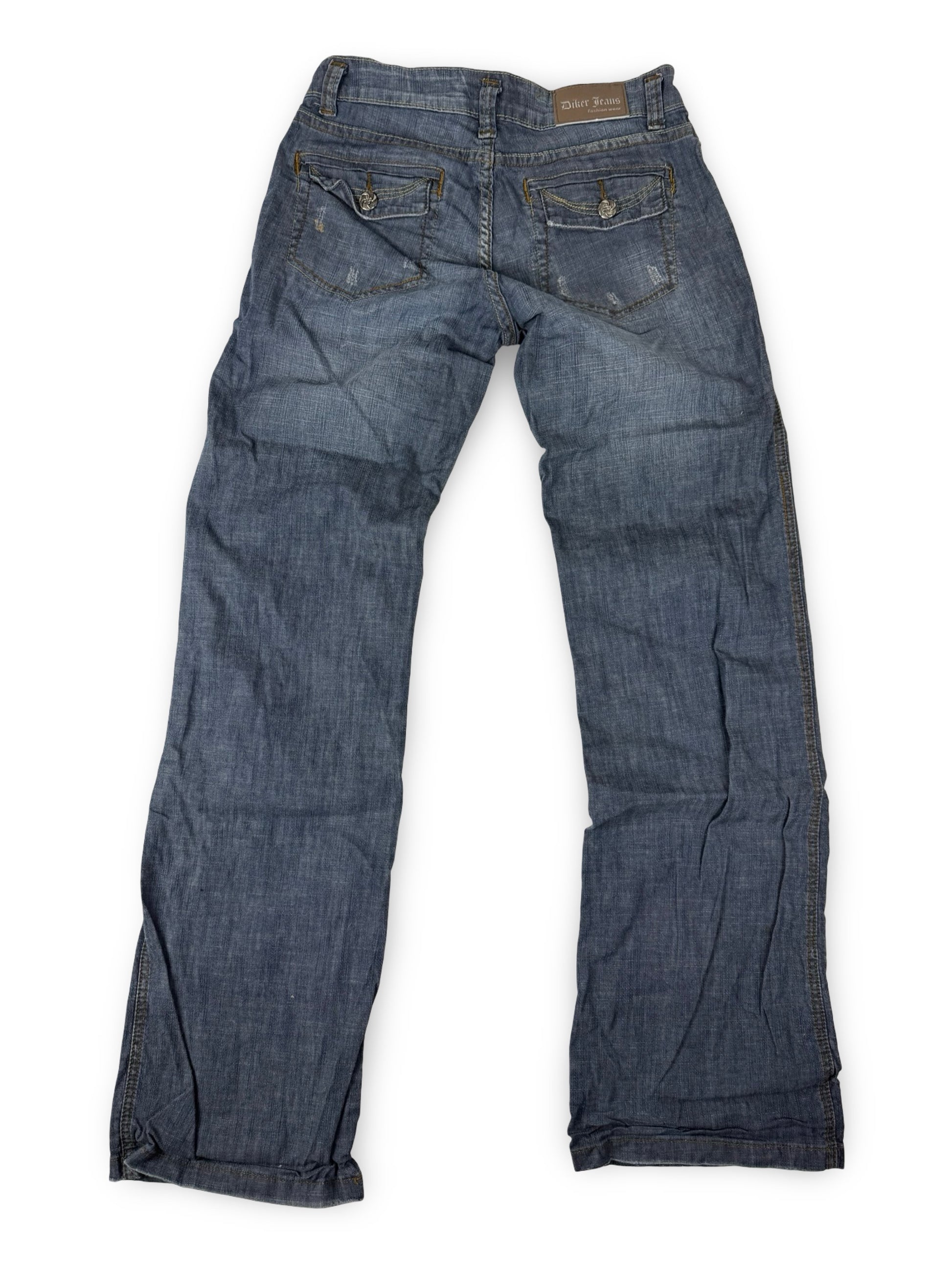 Blue denim low rise baggy pants (S)