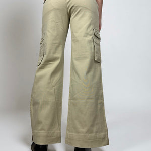 Beige low rise cargo baggy pants (S)
