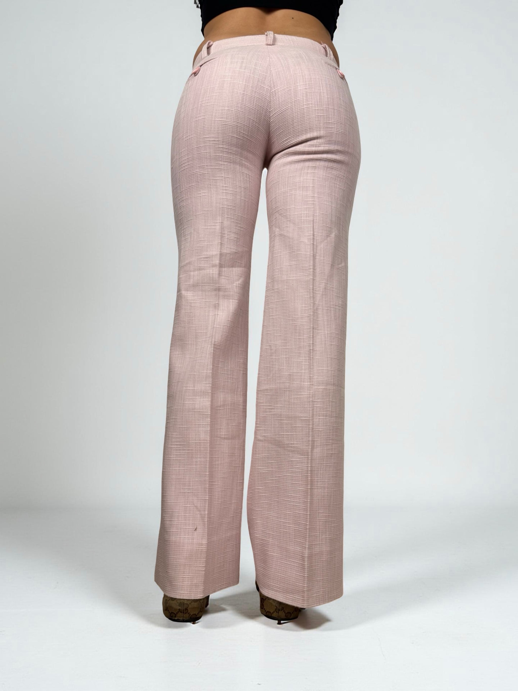 Pink office siren low rise flare pants (S)