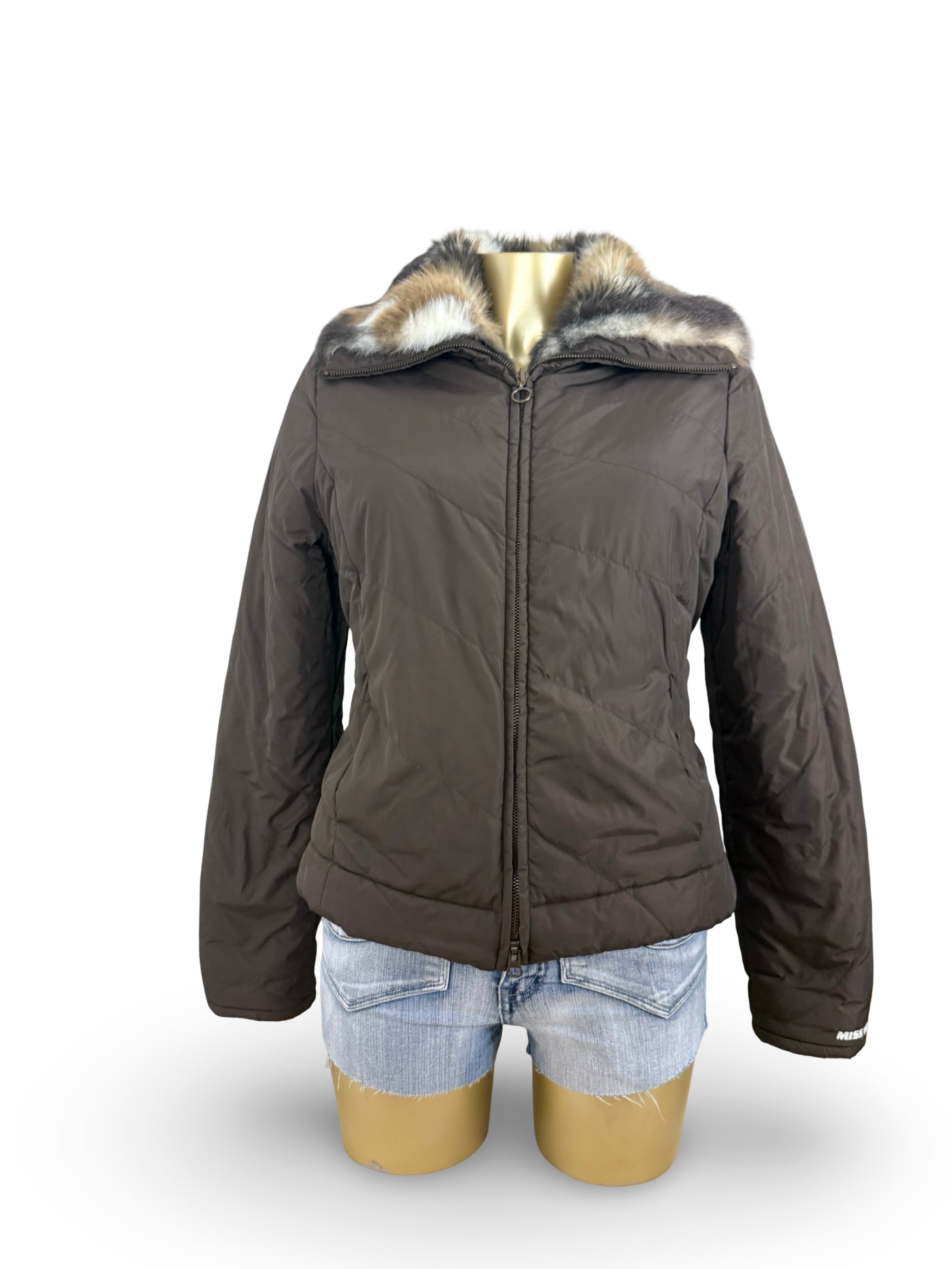 Brown inside faux fur winter puffer jacket (M)