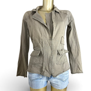 Khaki zip up 100% cotton sweatshirt jacket (L)