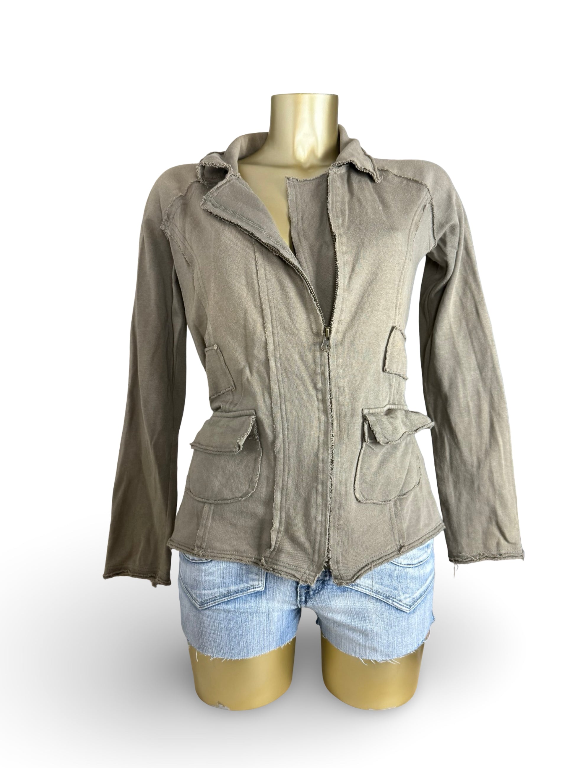 Khaki zip up 100% cotton sweatshirt jacket (L)