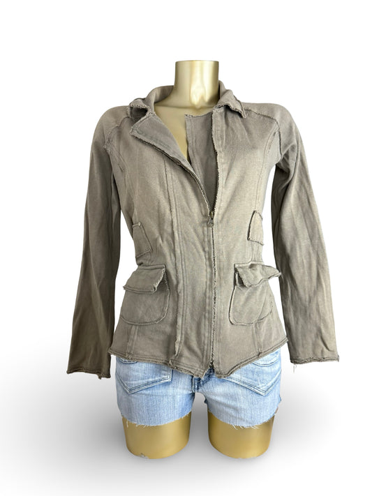 Khaki zip up 100% cotton sweatshirt jacket (L)