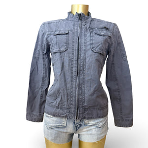 Grey cotton zip up biker jacket (M)