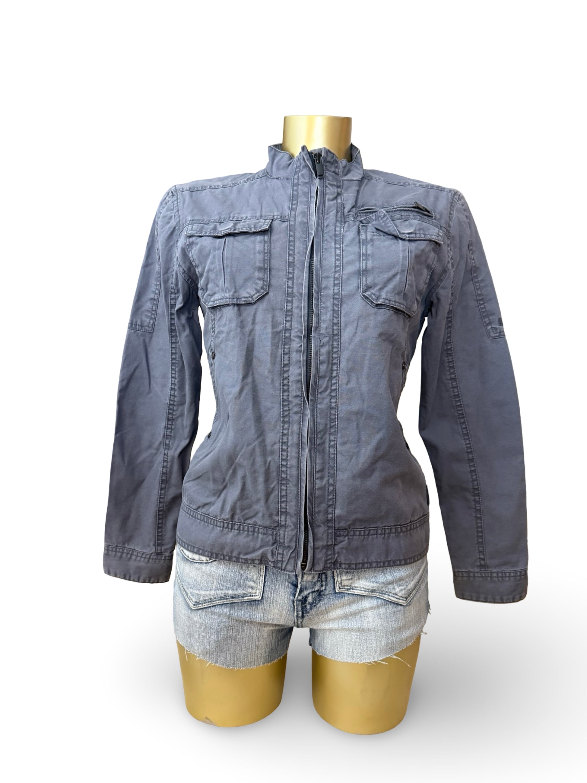 Grey cotton zip up biker jacket (M)