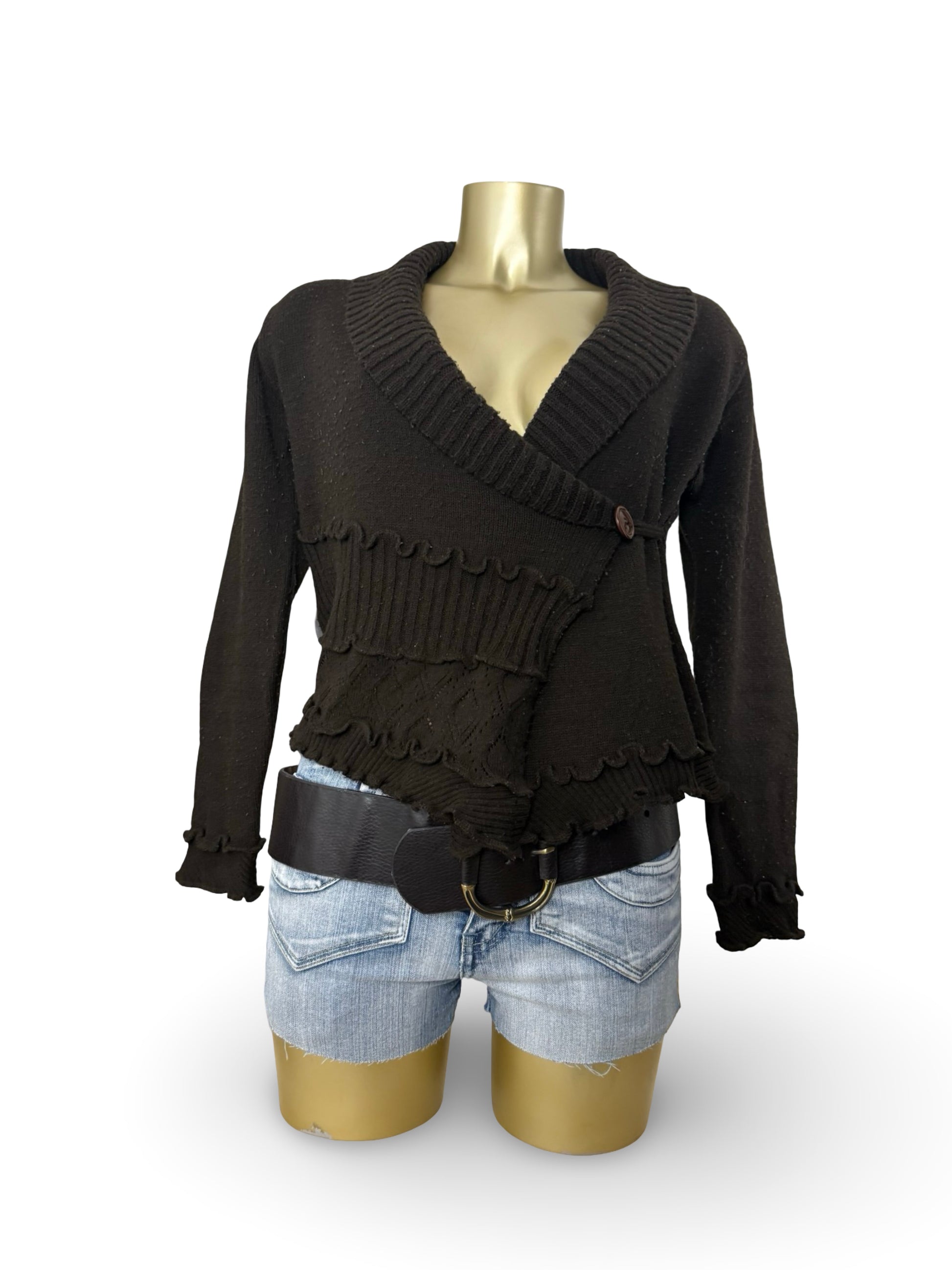 Brown ruffles tie up cardigan jumper (S/M)