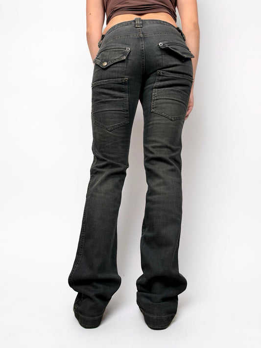 Black denim low rise straight legs pants (XS)