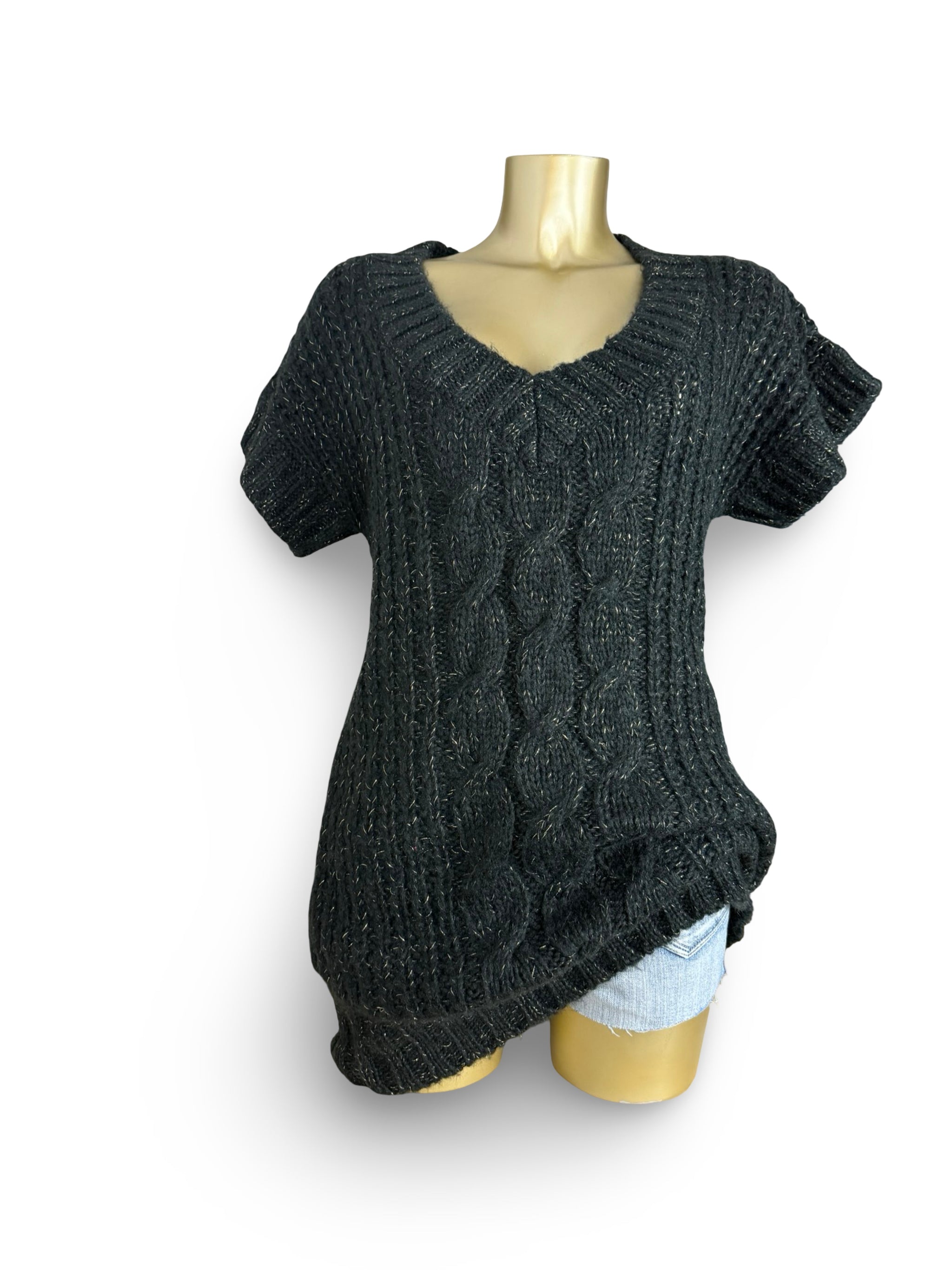 Black short sleeves mini jumper dress (M)