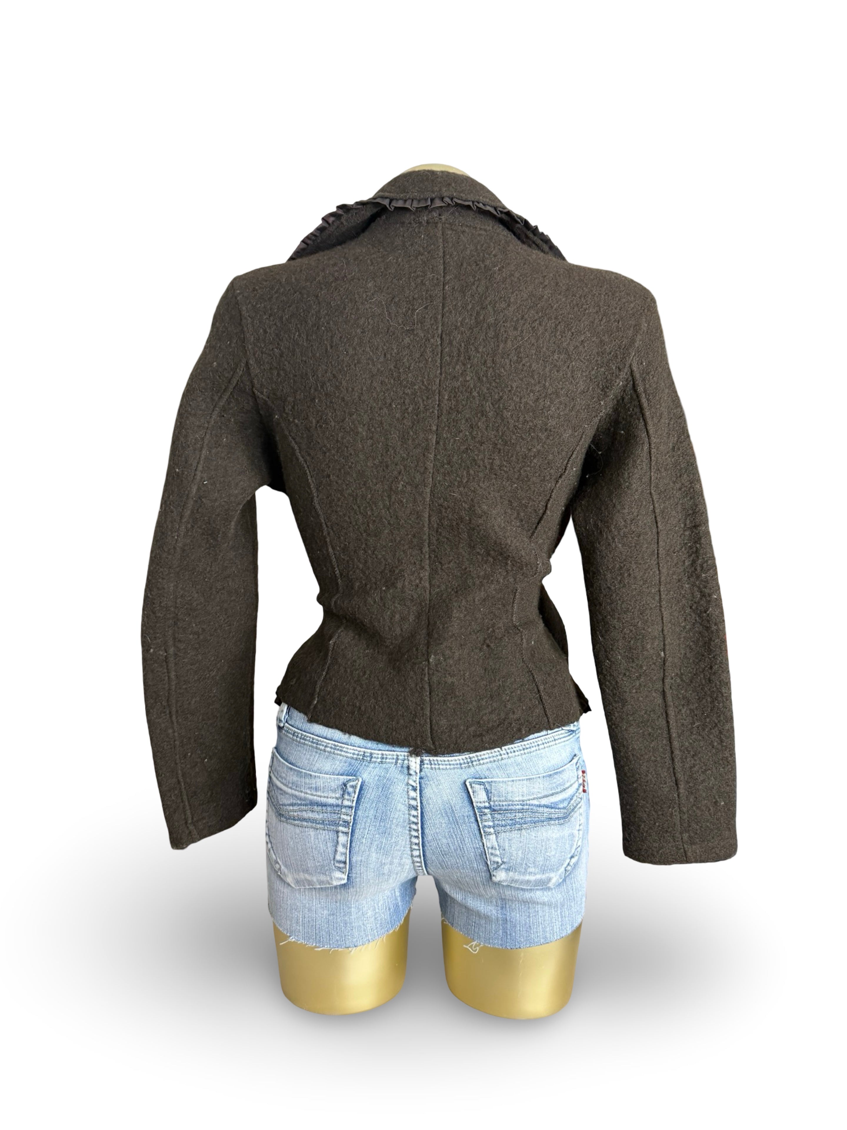 Brown 100% wool tight fit blazer jacket