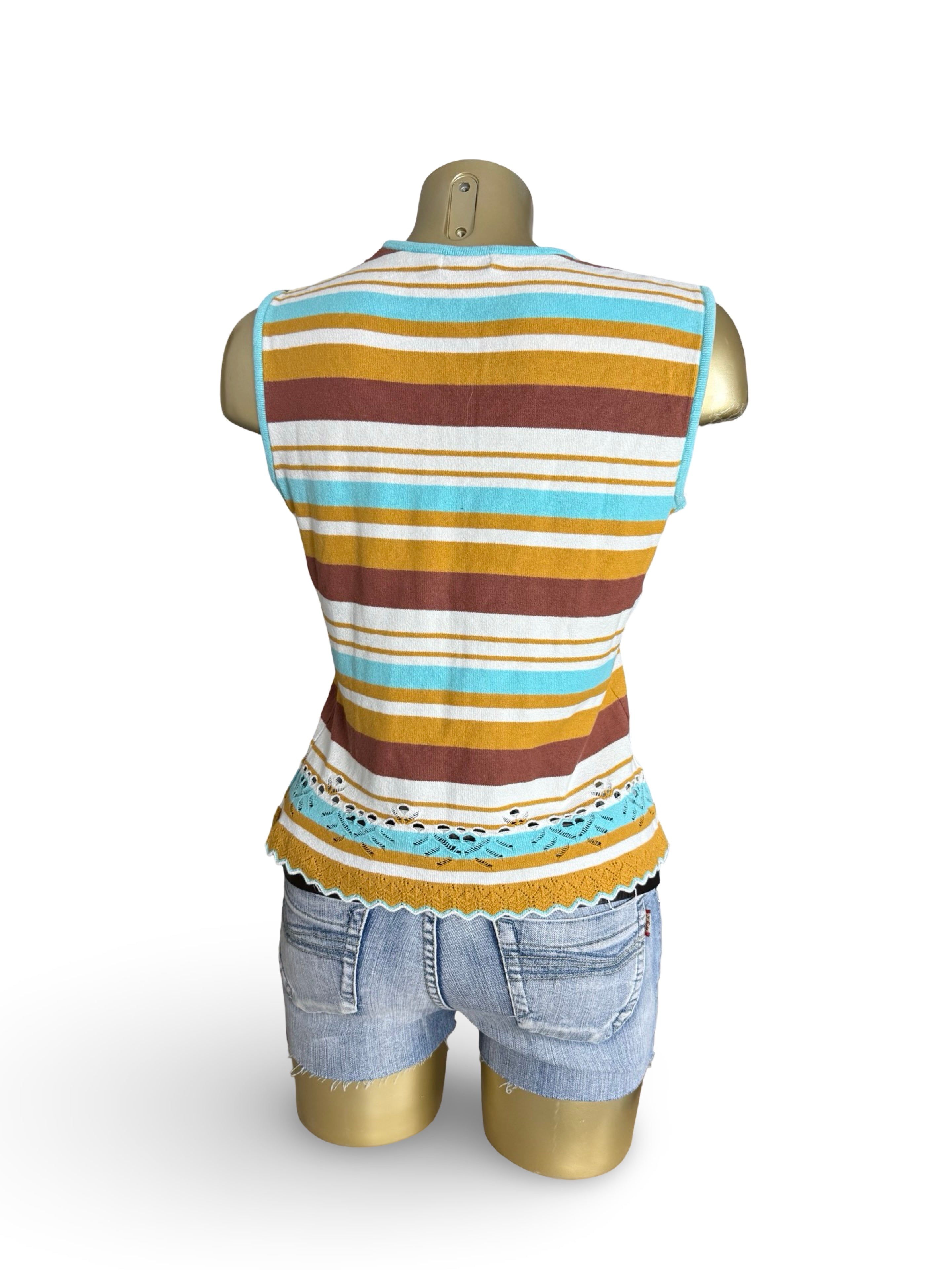 Striped beige tight fit crochet top (XL)