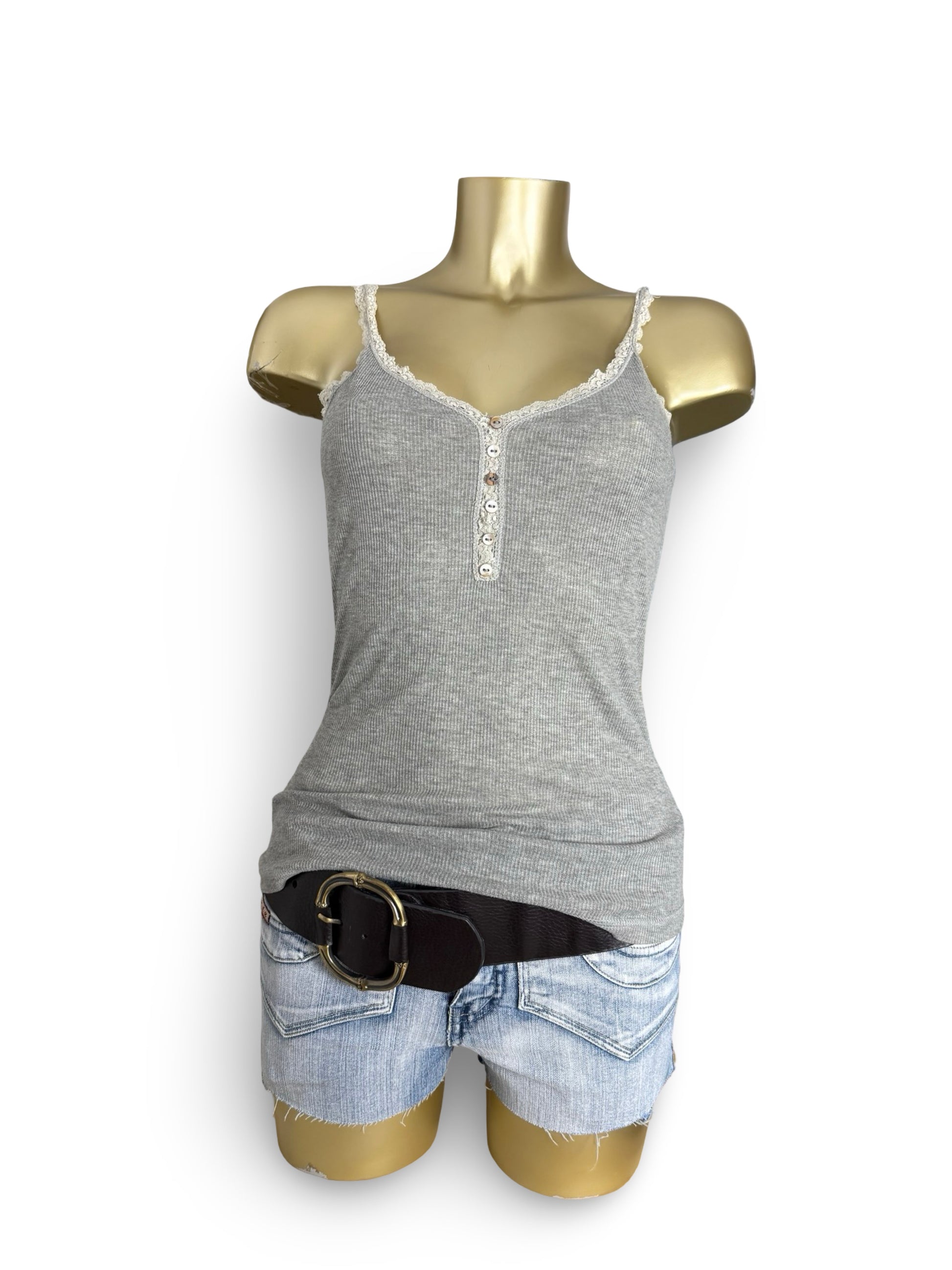 Grey lace straps cotton cami top (S/M)