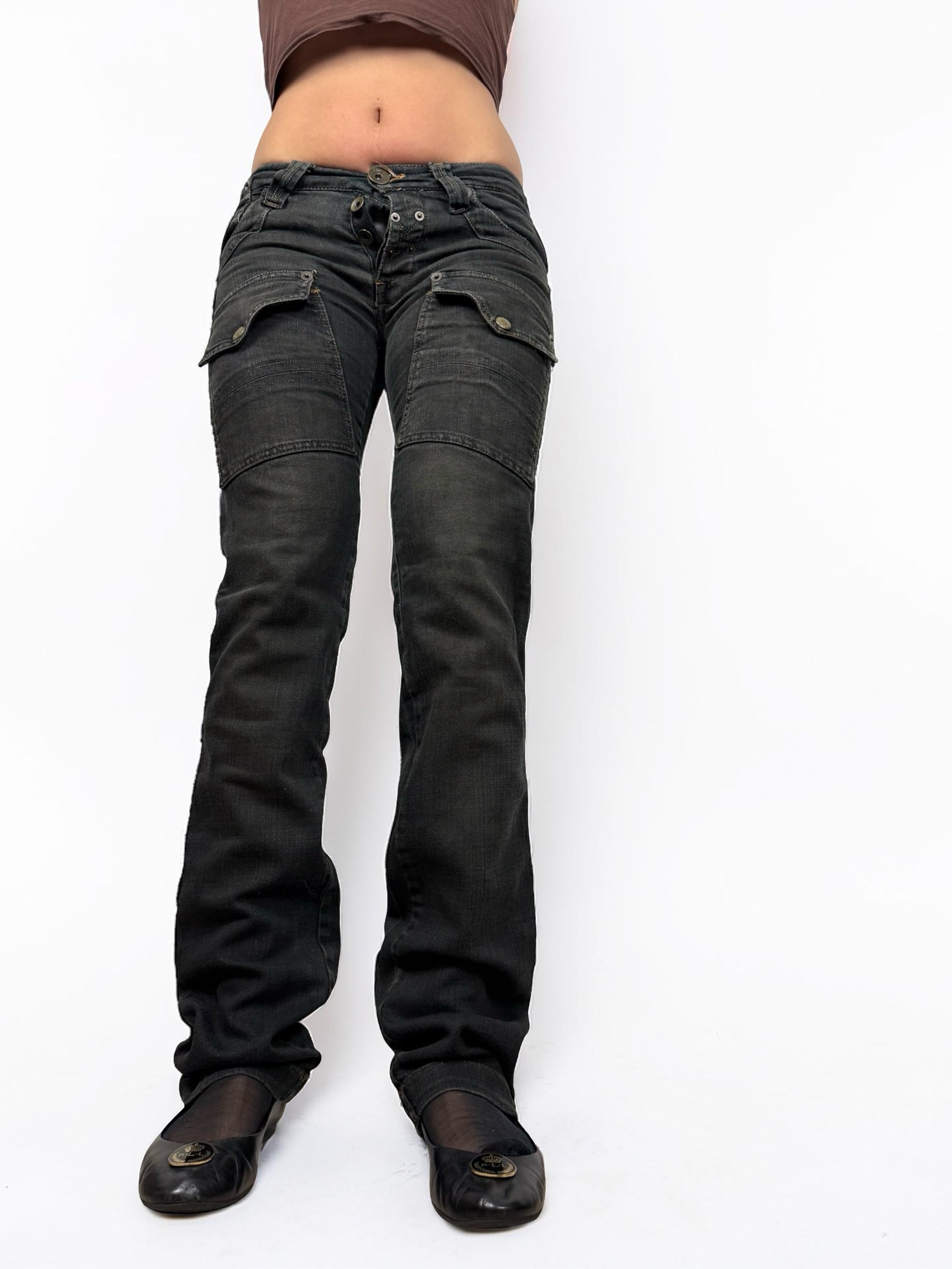 Black denim low rise straight legs pants (XS)