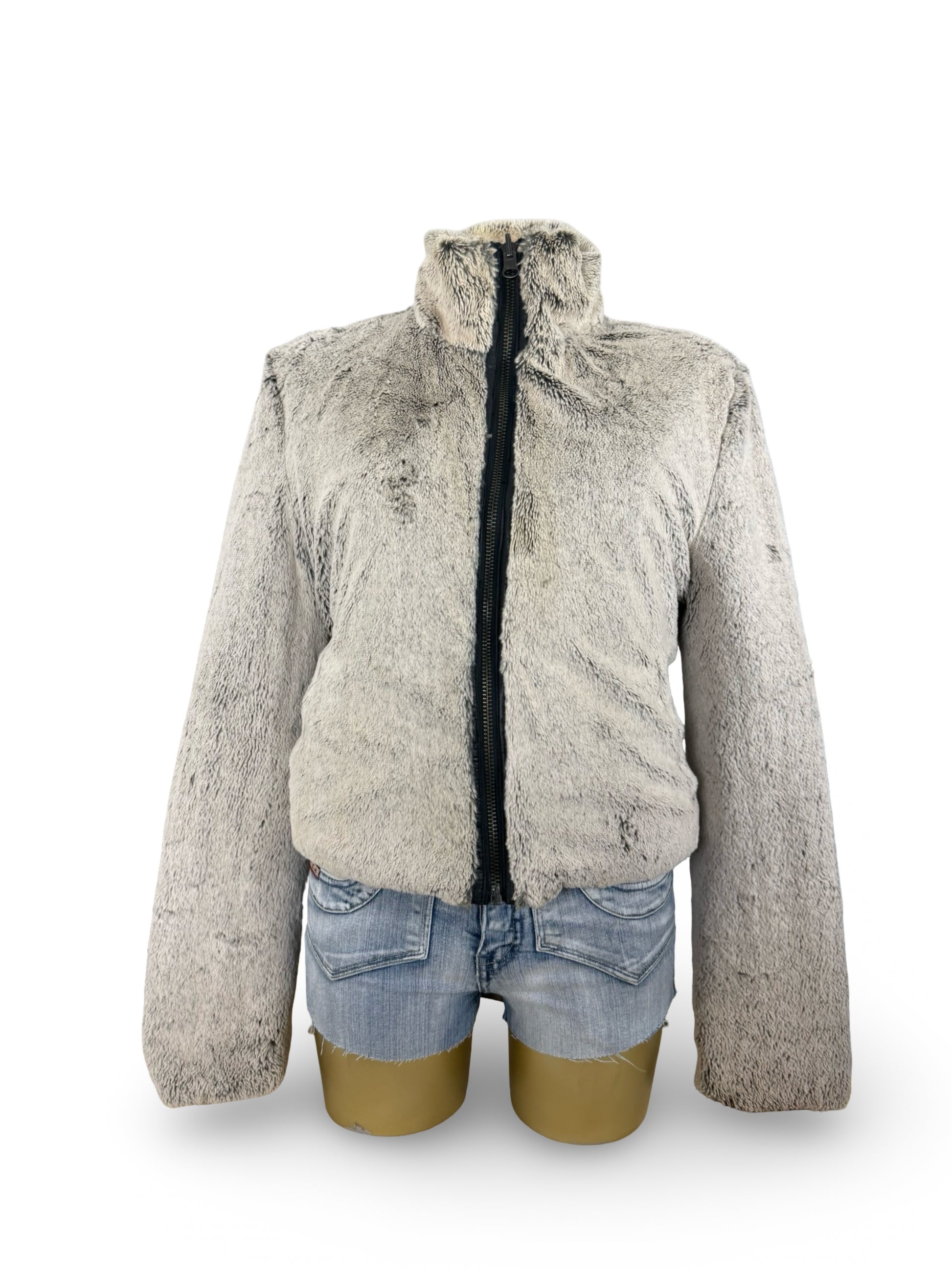 Black 2 in 1 reversible faux fur puffer jacket (S/M)