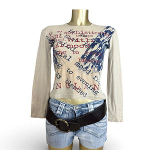 Beige graphic cotton long sleeves top (M/L)