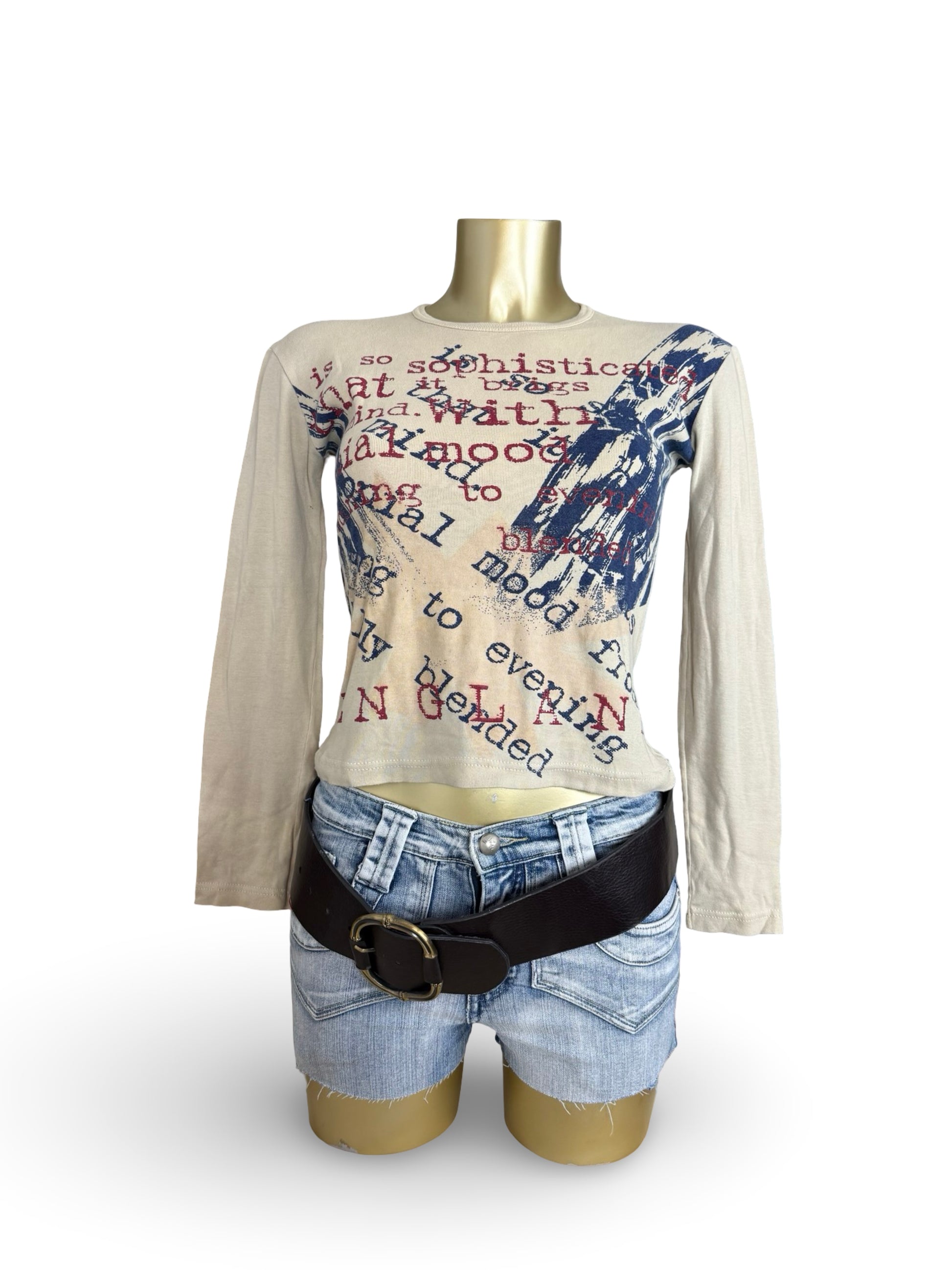 Beige graphic cotton long sleeves top (M/L)