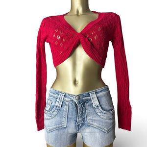 Red crochet linen & cotton bolero top (S/M)