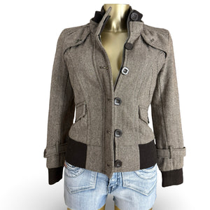 Brown check print biker jacket (M)