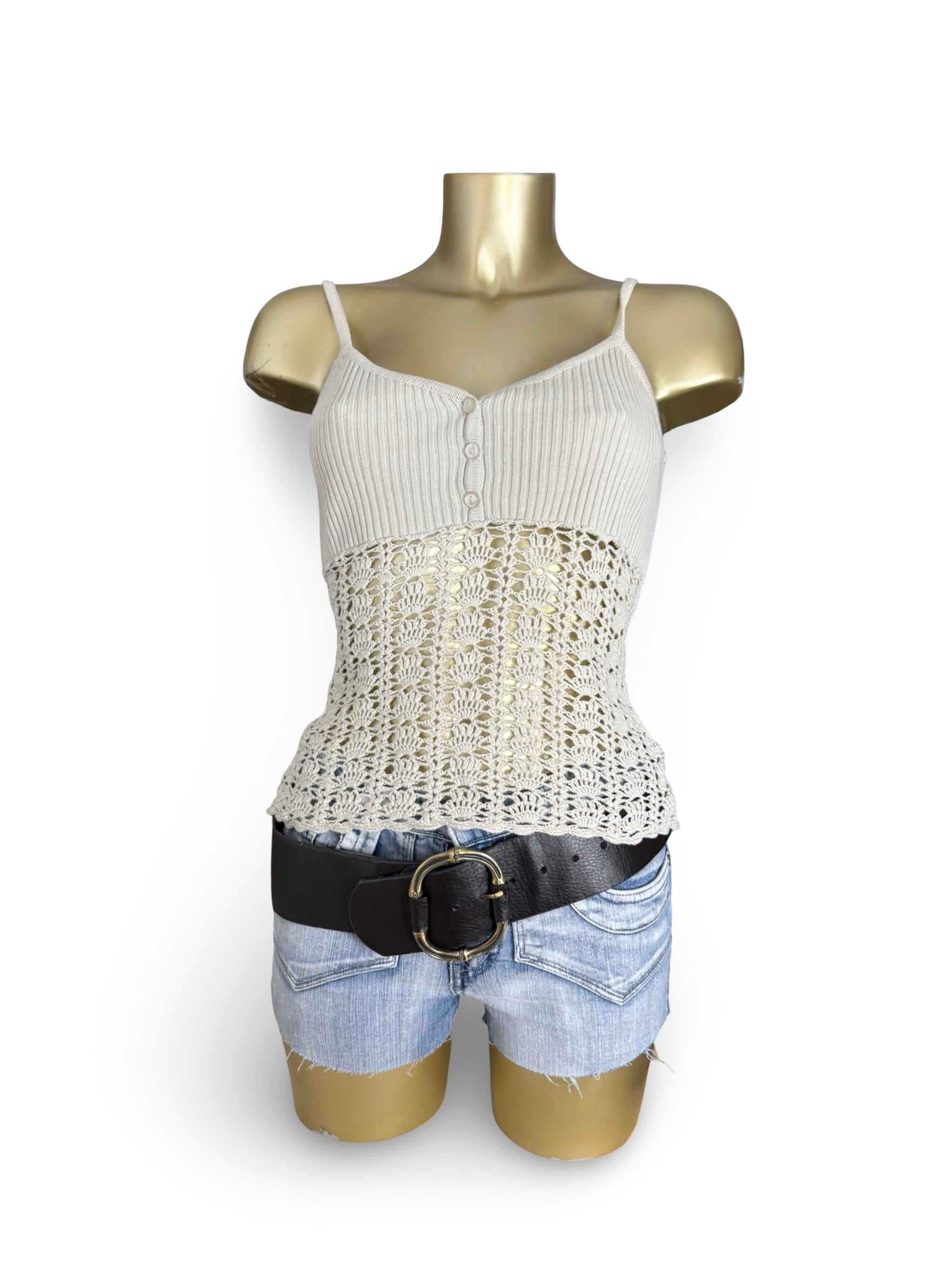 Beige crochet ribbed cami top (M/L)
