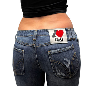 Blue denim low rise skinny pants (S)