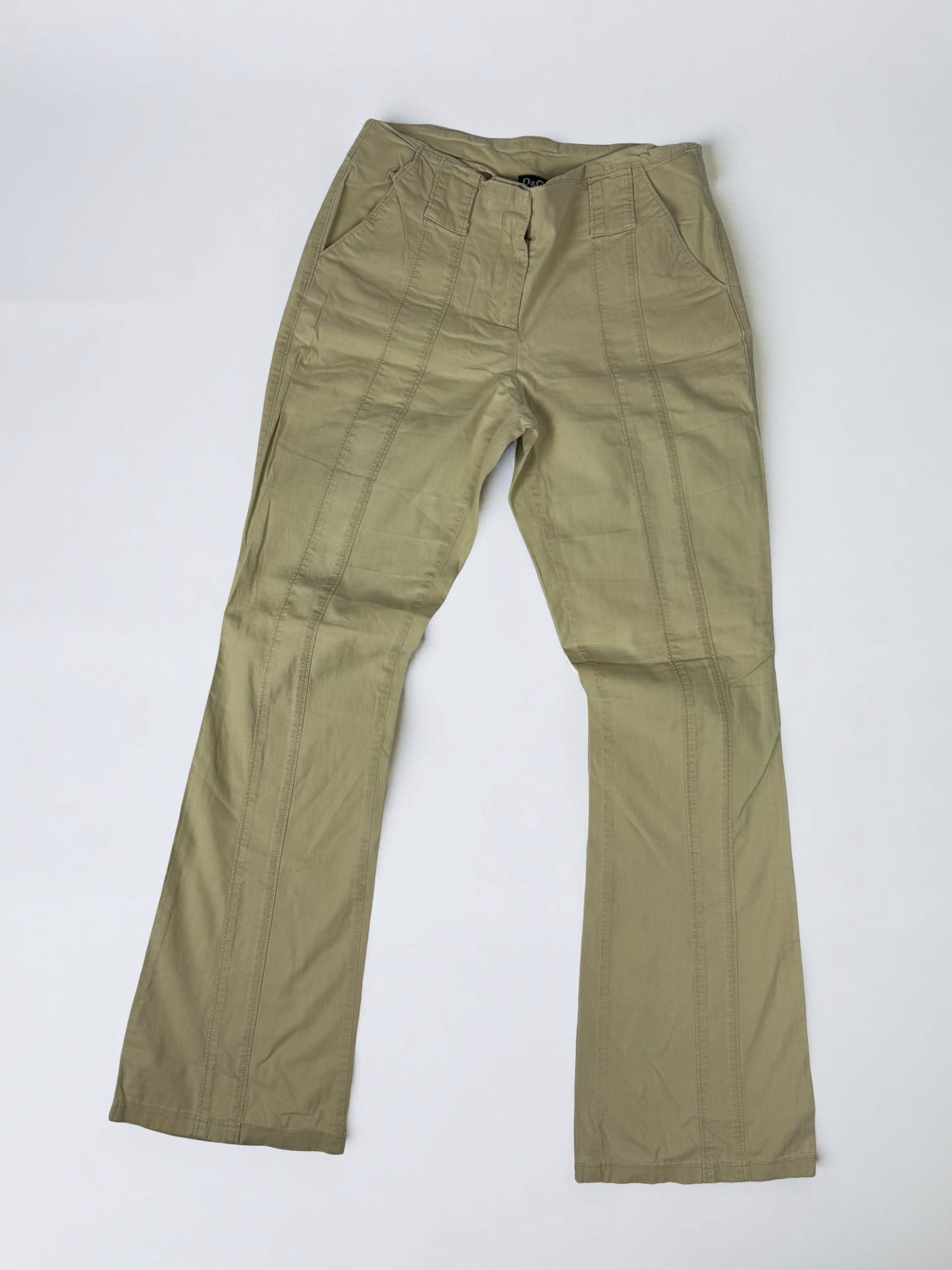 Beige cotton low rise bootcut flare pants (S)