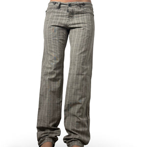 Brown check print low rise baggy pants (M)