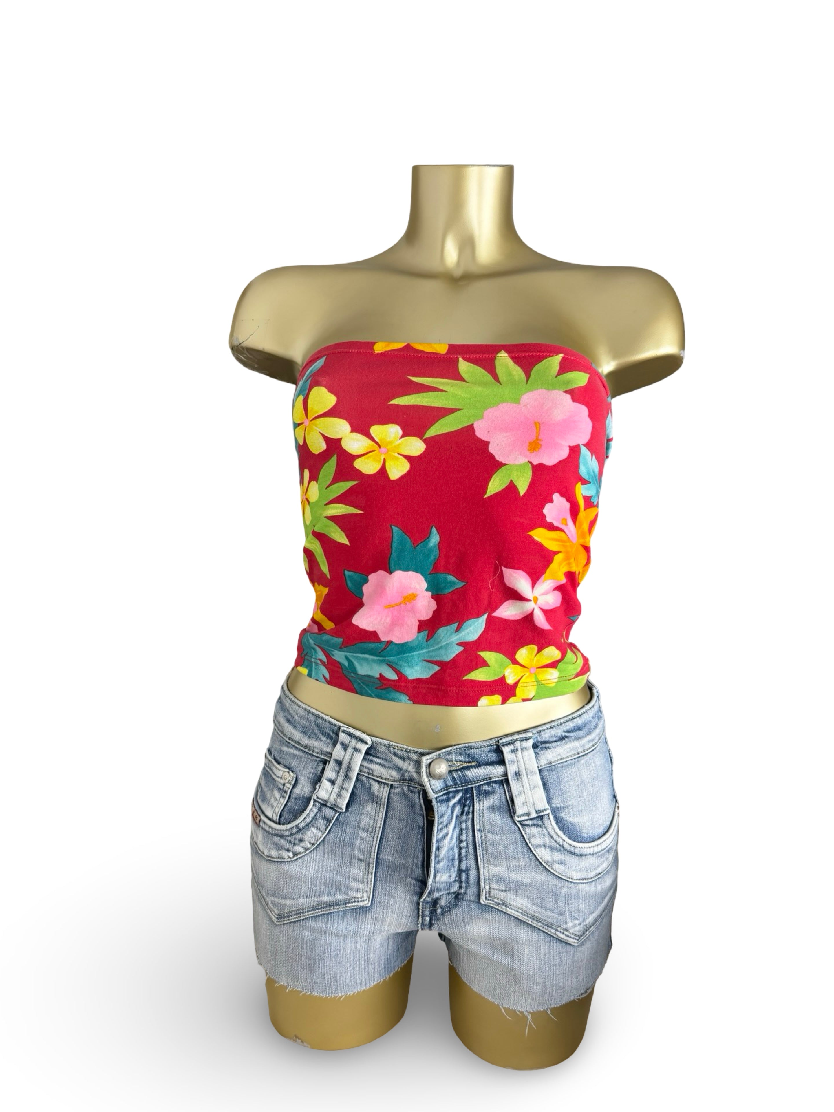 Red floral tight fit tube top (M)