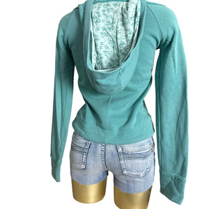 Blue cotton V neck tight fit hoodie (S)