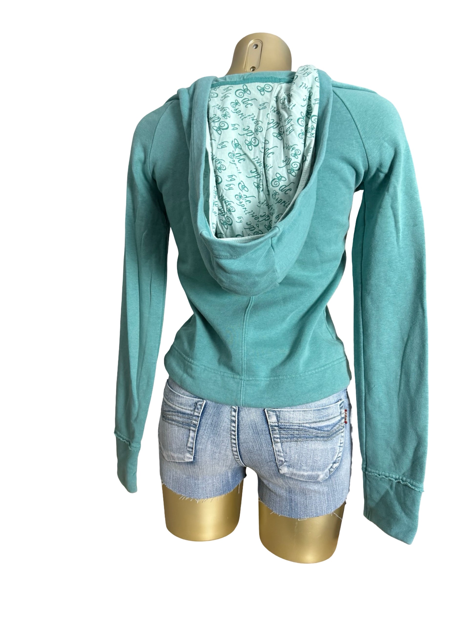 Blue cotton V neck tight fit hoodie (S)