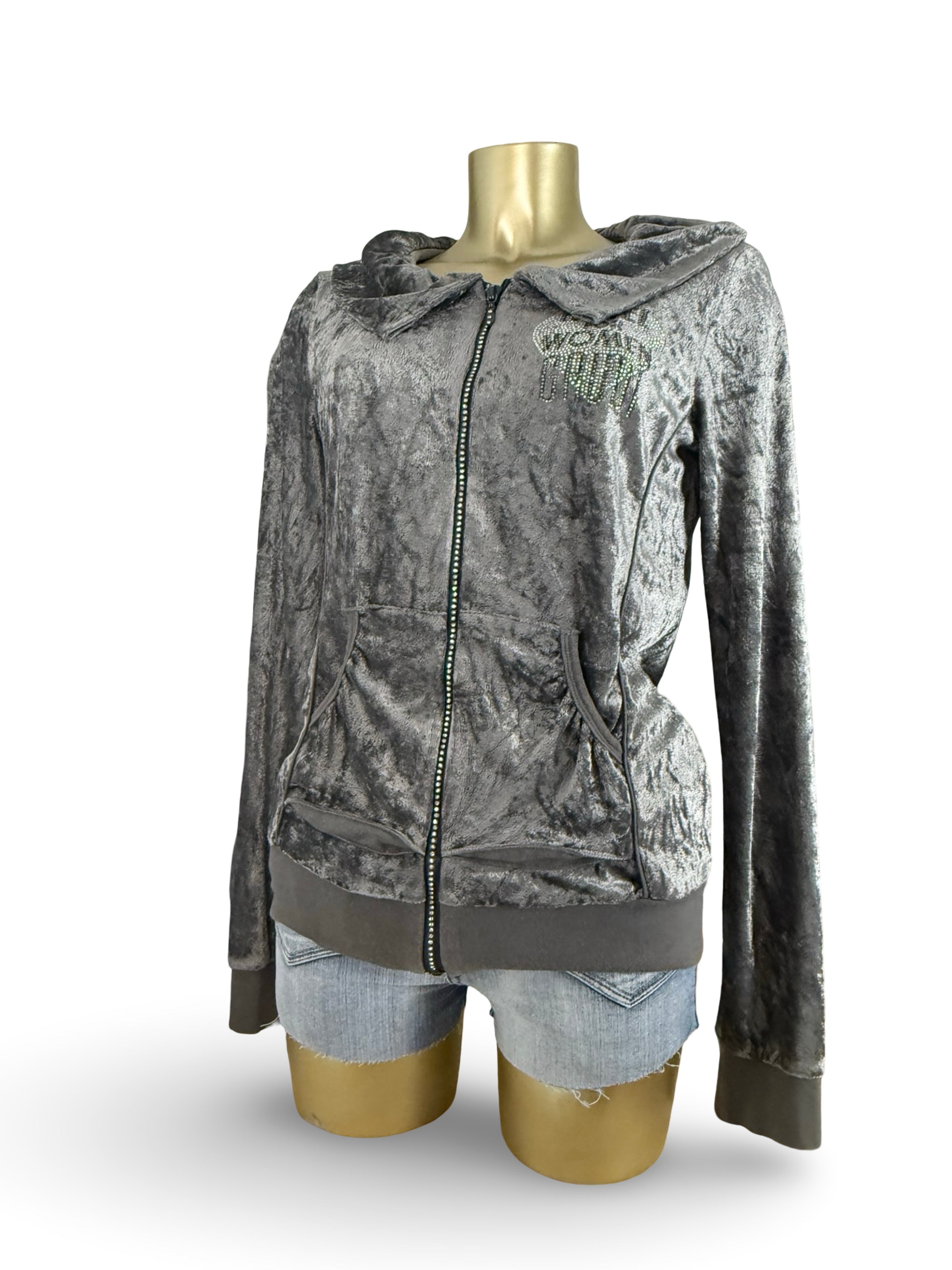 Grey velvet zip up sweatshirt (L)