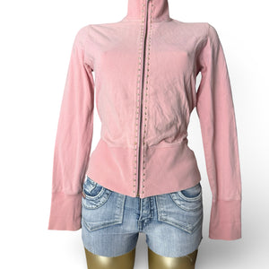 Pink cotton zip up tight fit sweatshirt (L)