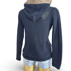 Navy cotton faux fur hooded cardigan  jumper (M/L)