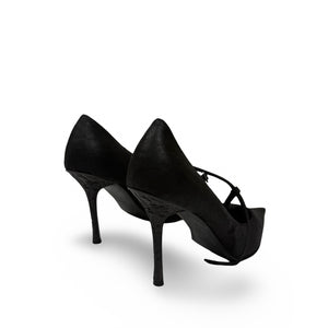 Black real leather pointed toes heels (39)