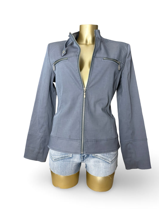 Grey zip up tight fit biker jacket (L)