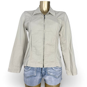 Beige cotton zip up tight fit jacket (L)