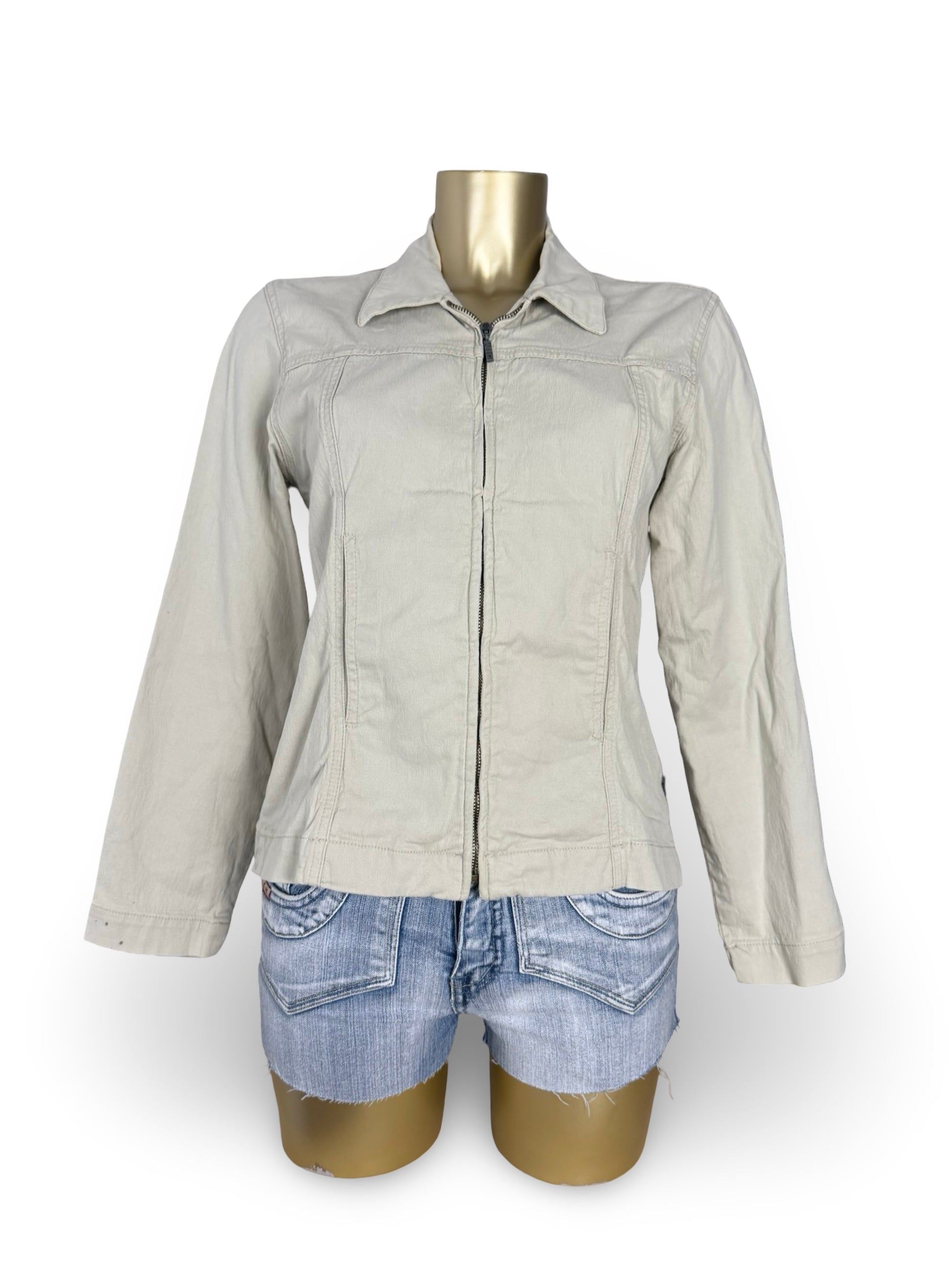 Beige cotton zip up tight fit jacket (L)