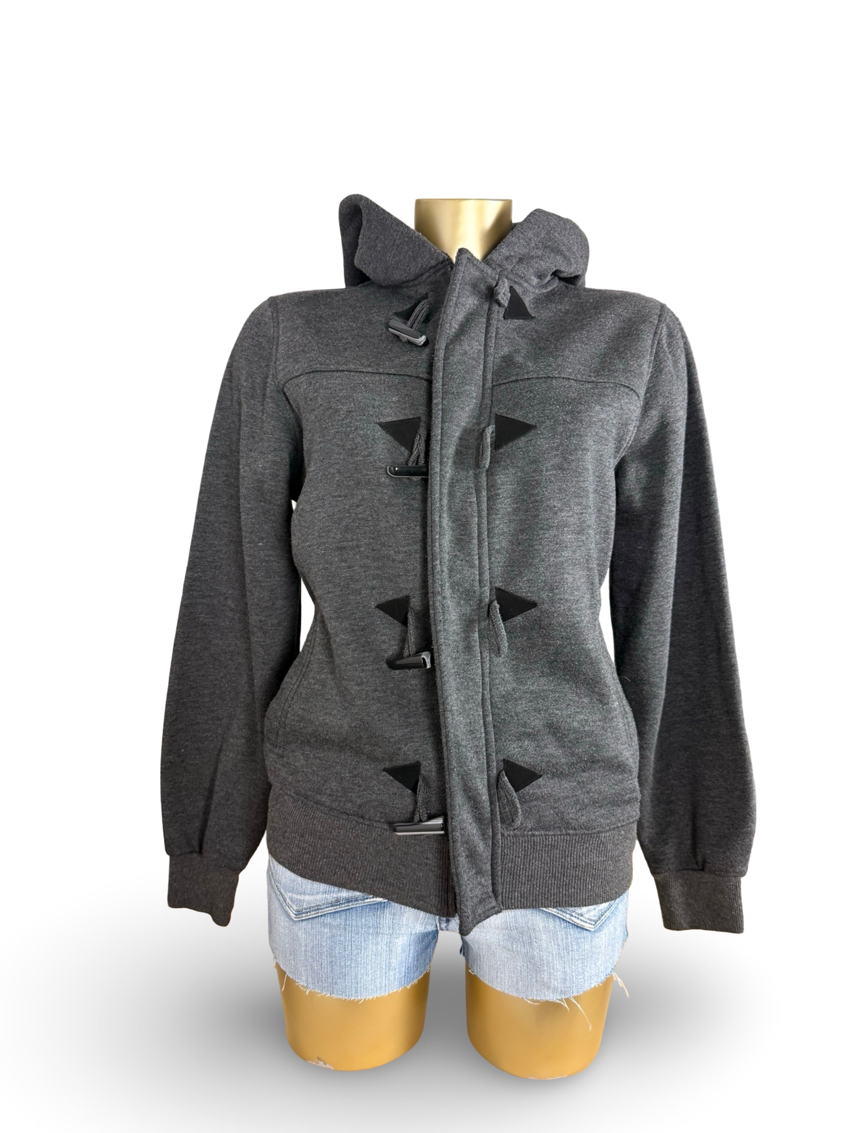 Grey cotton hooded tight fit jacket (M)
