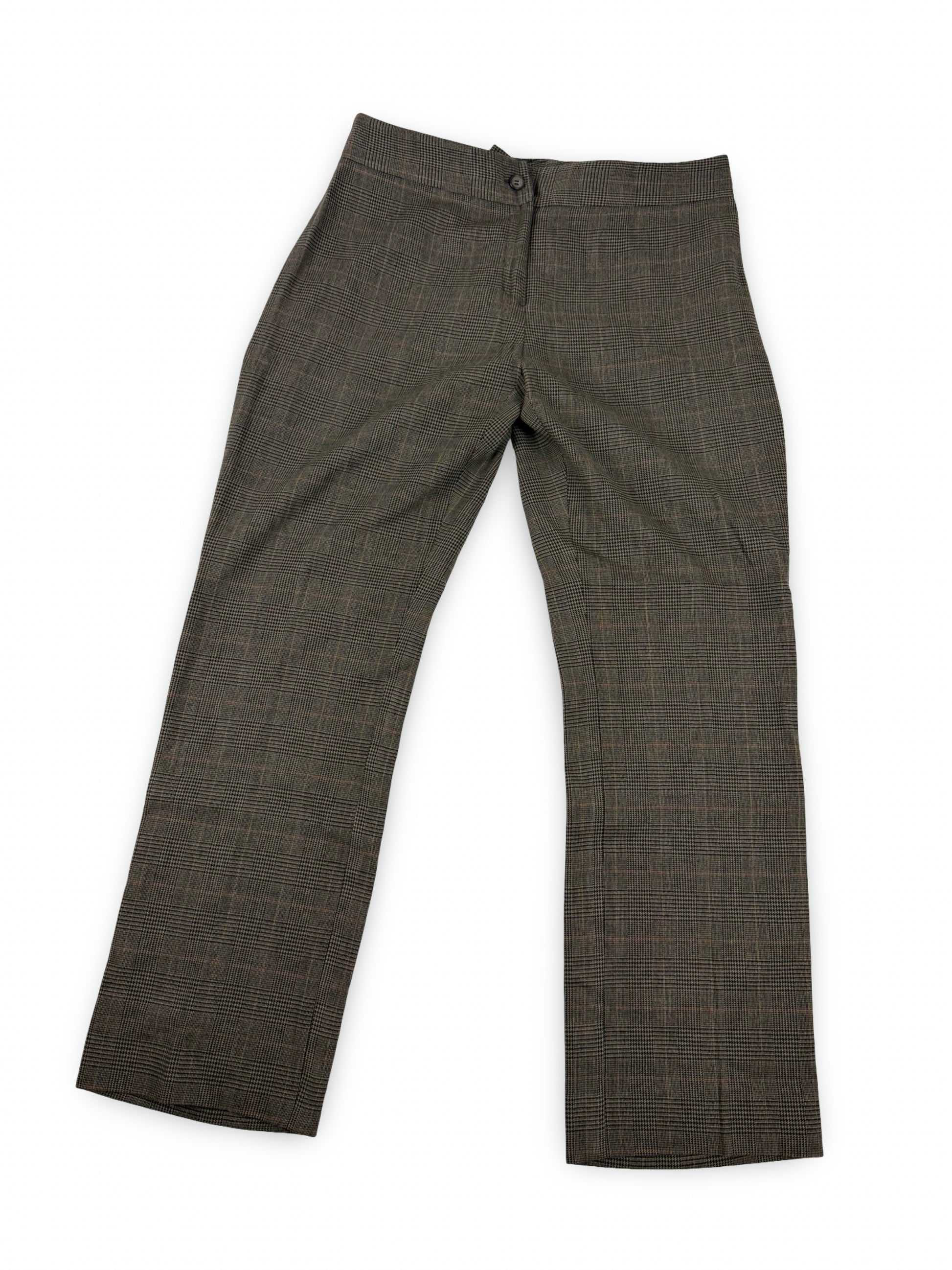 Beige check print low waist flare office pants (L)