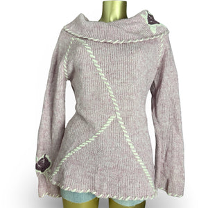 Pink floral wool turtleneck knit jumper (XL)