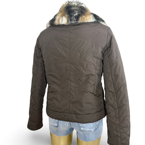 Brown inside faux fur winter puffer jacket (M)