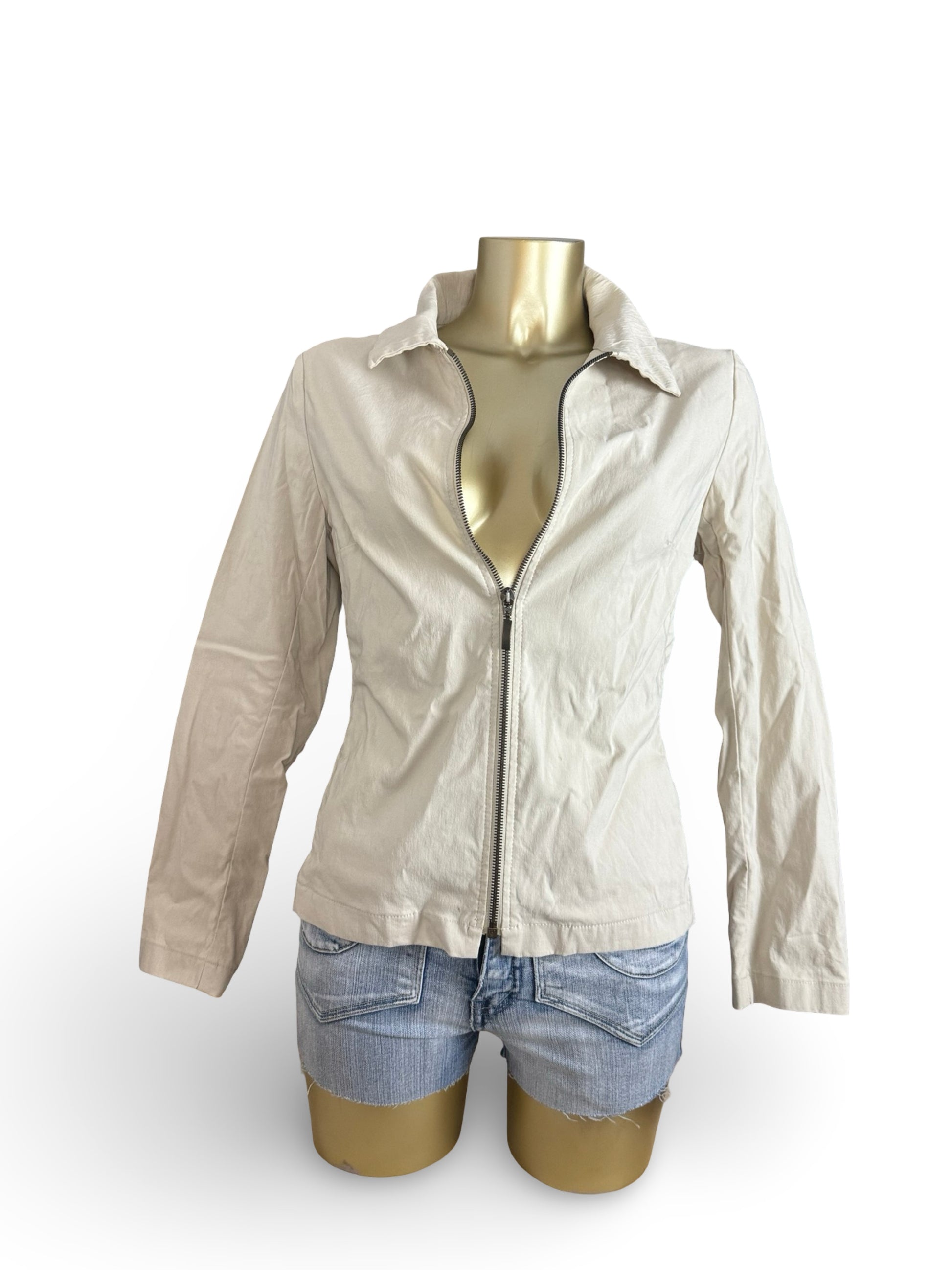 Beige cotton zip up biker jacket (M)