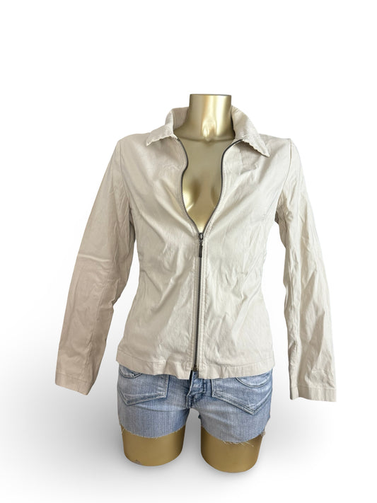 Beige cotton zip up biker jacket (M)