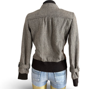 Brown check print biker jacket (M)