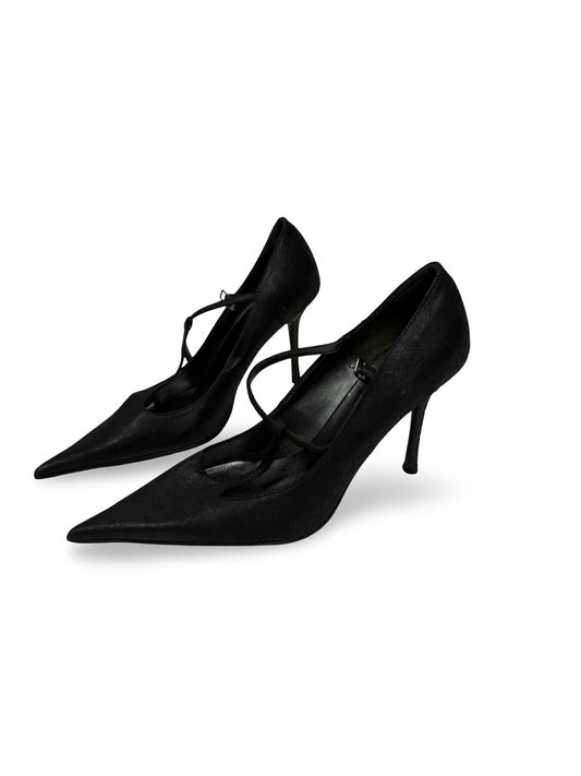 Black real leather pointed toes heels (39)