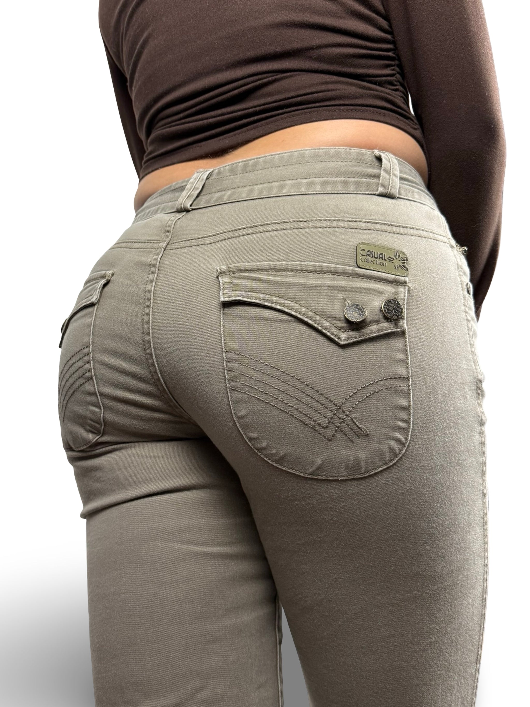 Khaki low rise flare pants (S)